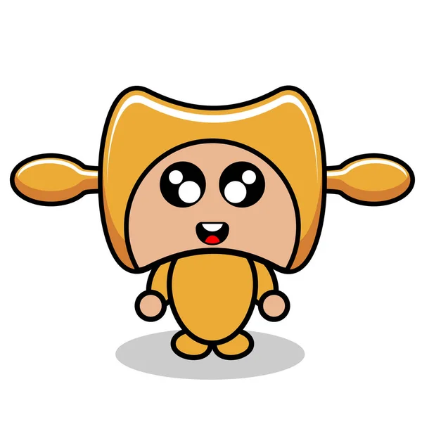 Vector Cartoon Character Cute Rolling Pin Mascot Costume Cooking Tools — Stock Vector