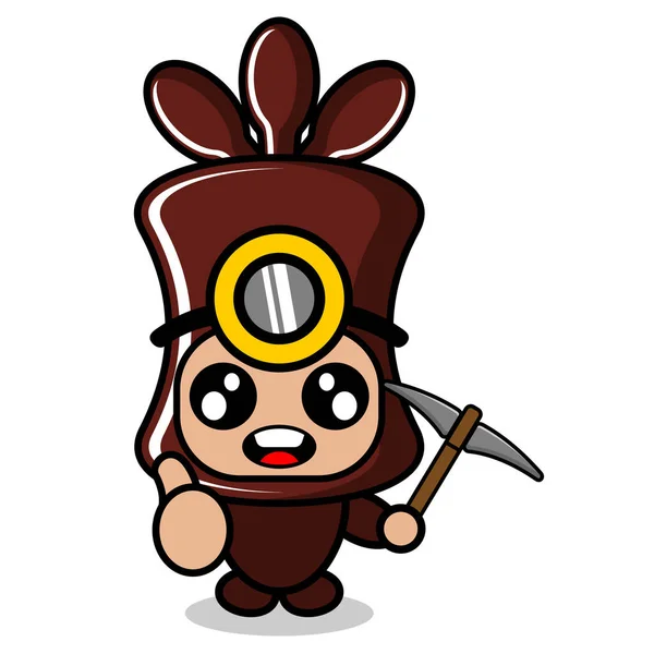 Cartoon Niedliche Schokolade Bonbons Rolle Maskottchen Kostüm Charakter Vektor Bergbau — Stockvektor