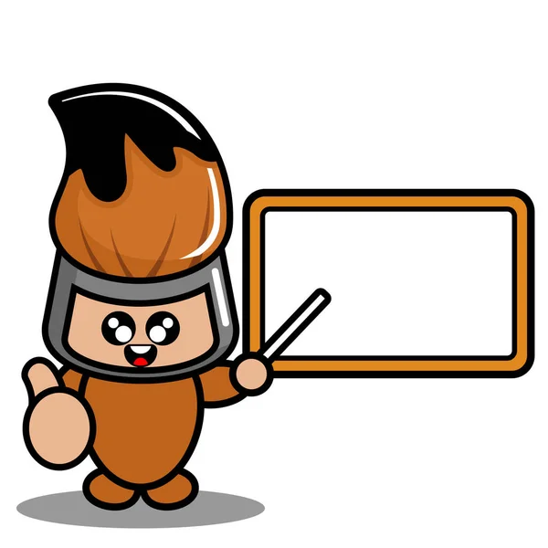 Vector Cartoon Cute Mascot Costume Character Black Brush Pen White — Stock Vector
