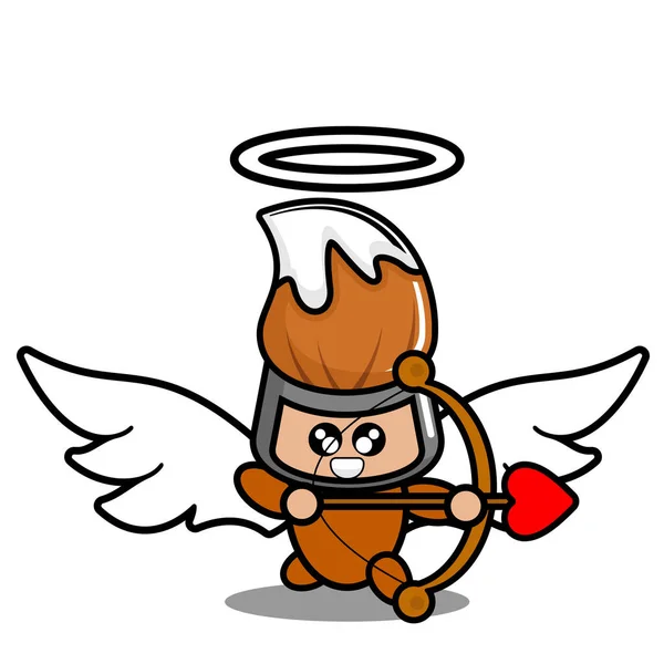 ベクトル漫画かわいい天使マスコットの衣装キャラクター白ブラシペンとともに愛の矢 — ストックベクタ
