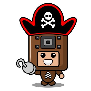 Vektör çizgi film karakteri ses hoparlörü karalama kostümü şirin tek elli korsan maskotu