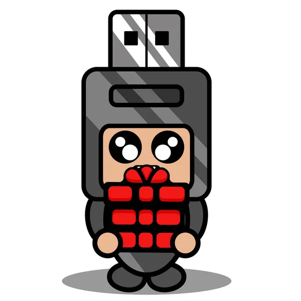 Doodle Vector การ Flash Drive Mascot วละครถ อของขว — ภาพเวกเตอร์สต็อก