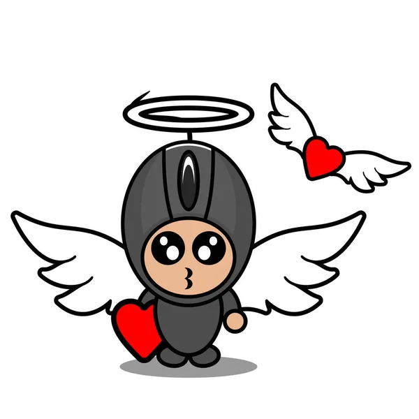 ドードルベクトル漫画のキャラクターかわいいコンピュータマウスマスコット天使の愛 — ストックベクタ