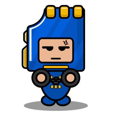 Mavi hafıza kartı maskotu. Kelepçeli şirin vektör çizgi film karakteri.