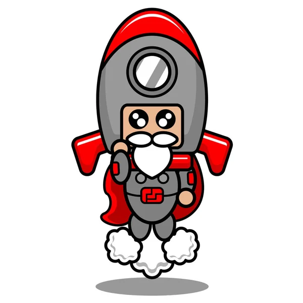 Vector Cartoon Character Cute Space Rocket Mascot Costume Flying Superhero — Stock Vector