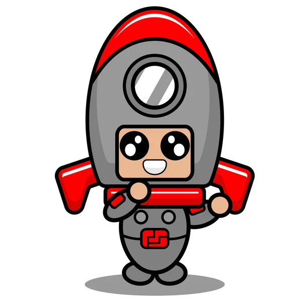 Vector Cartoon Character Cute Space Rocket Mascot Costume Dubbing Style — Stock Vector