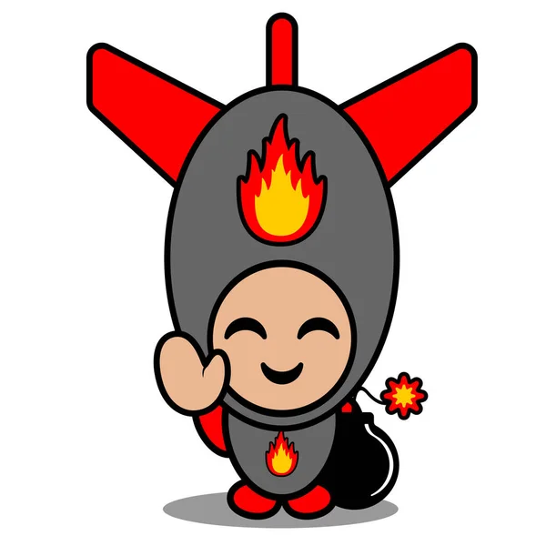 Costume Mascotte Personnage Mignon Vecteur Gribouille Dessin Animé Bombe Nucléaire — Image vectorielle