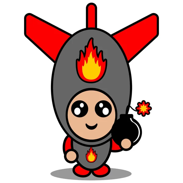 Vector Dibujos Animados Garabato Lindo Personaje Bomba Nuclear Traje Mascota — Vector de stock