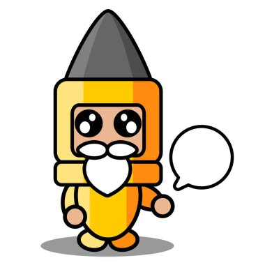 vektör çizgi film karakteri şirin silah mermisi sohbet balonlu maskot kostümü