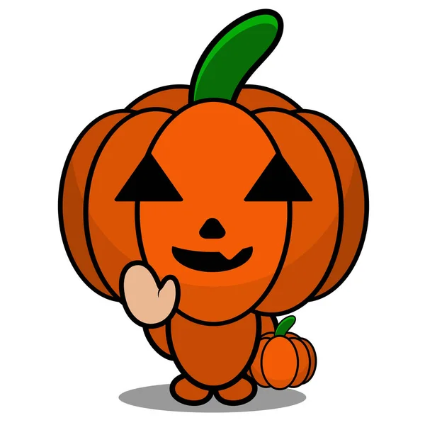 Vektor Illustration Söta Halloween Maskot Pumpa Tecknad Figur Håller Pumpa — Stock vektor