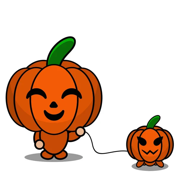 Bonitinho Halloween Mascote Abóbora Desenho Animado Personagem Ilustração Vetor Segurando —  Vetores de Stock