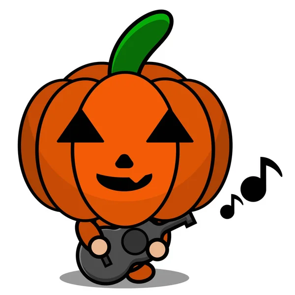 Vektorové Ilustrace Roztomilé Halloween Maskot Dýně Kreslený Postava Hrající Bubny — Stockový vektor