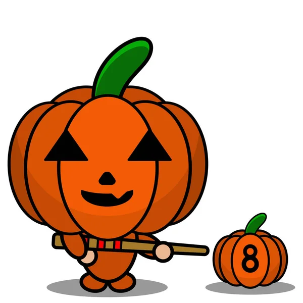Bonitinho Halloween Mascote Abóbora Desenho Animado Personagem Vetor Ilustração Jogando —  Vetores de Stock