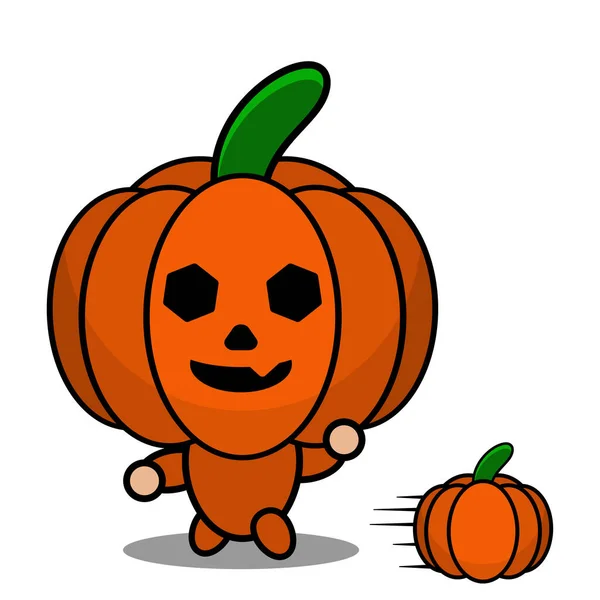 Roztomilý Halloween Maskot Dýně Kreslený Znak Vektor Ilustrace Dýně Fotbal — Stockový vektor