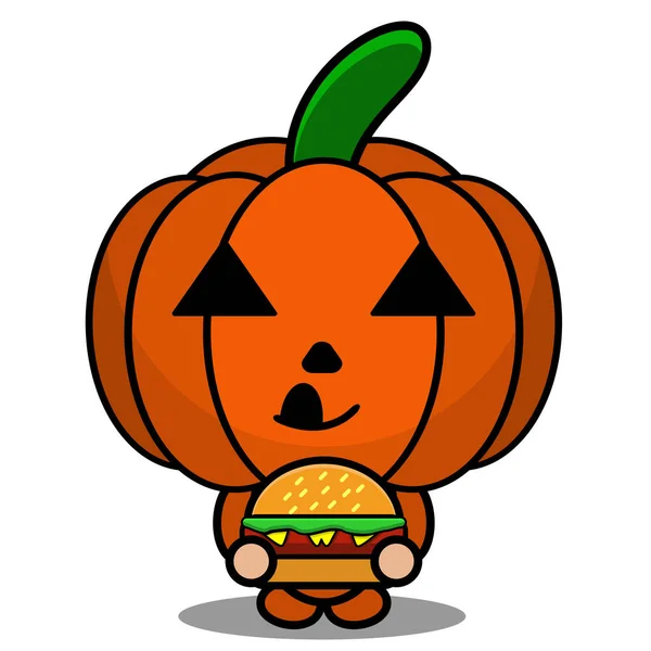 Vektorová Ilustrace Roztomilé Halloween Maskot Dýně Kreslený Postava Jíst Burger Vektorová Grafika