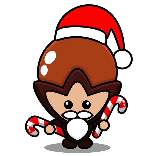 Cartoon Vektor Illustration Von Niedlichen Nelkenmaskottchen Kostümfigur Trägt Weihnachtsmütze Und — Stockvektor