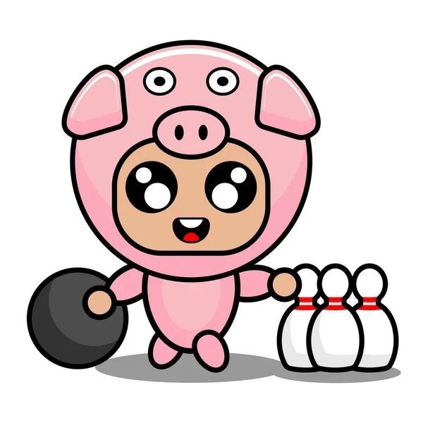 Bowling Pig Animal Mascot Costume — Stock Vector