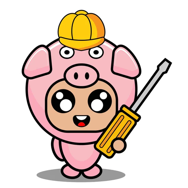 Costume Mascotte Porc Animal Tenant Tournevis — Image vectorielle