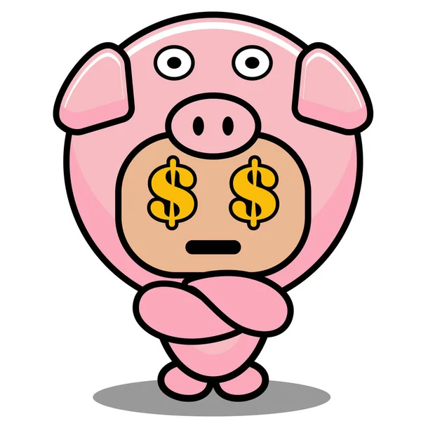 Pieniądze Oko Świnia Zwierzę Maskotka Kostium — Wektor stockowy