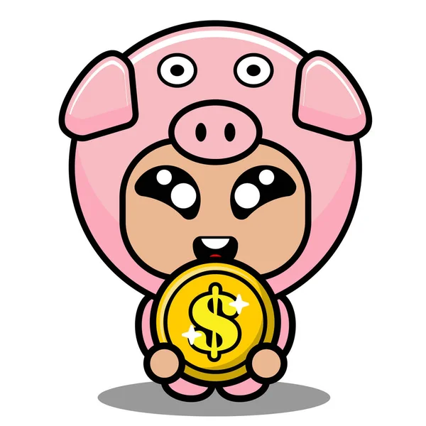 Costume Mascotte Porc Animal Tenant Pièce — Image vectorielle