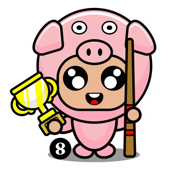 Pig Animal Mascot Costume Win Billiard — Stock Vector