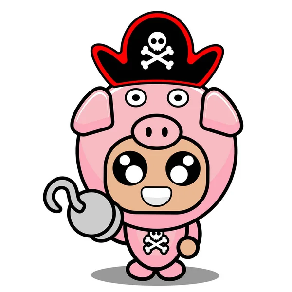 Pirate Pig Animal Mascot Costume — Stock Vector