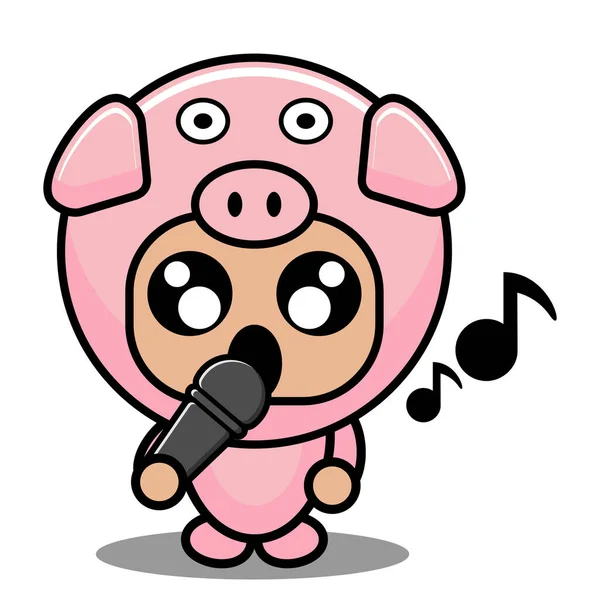 Singing Pig Animal Mascot Costume — Stock Vector