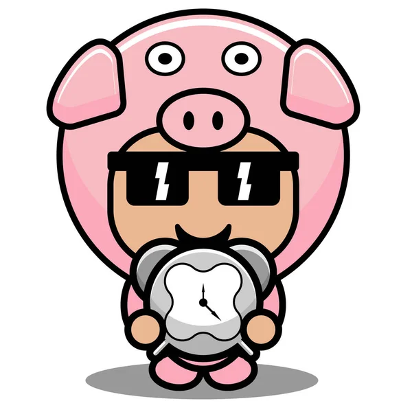 Time Pig Animal Mascot Costume — Stock Vector