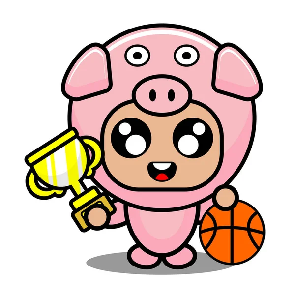 Win Basket Pig Animal Mascot Costume — Stock Vector