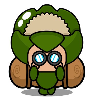 Tatlı karnabahar sebze maskotu kostümlü karakterin çizgi film çizimi