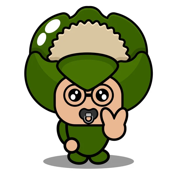 Vektor Tecknad Karaktär Illustration Maskot Kostym Blomkål Grönsaker Söt Baby — Stock vektor