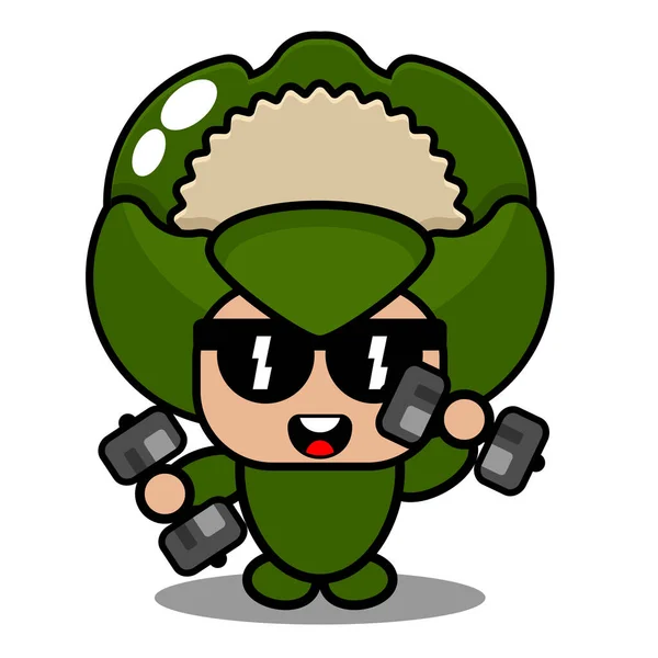 Vector Cartoon Character Illustration Cute Vegetable Cauliflower Mascot Costume Black — Stock Vector