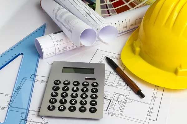 An office desk with the project papers — Stock Photo, Image