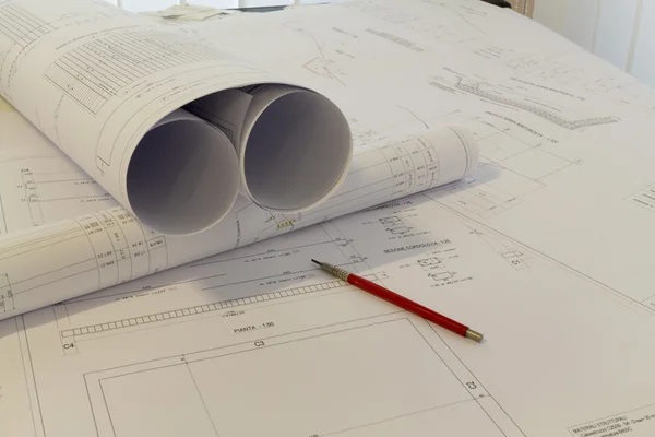 An office desk with the project papers — Stock Photo, Image