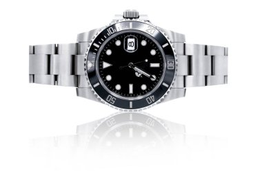 Beyaz arkaplanda paslanmaz çelik saat izole, kırpma yolu dahil