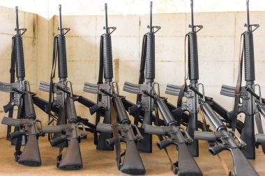 BANGKOK, THAILAND - 3 Eylül 2018: M16A2 tüfeği askeri kullanım için üretildi.
