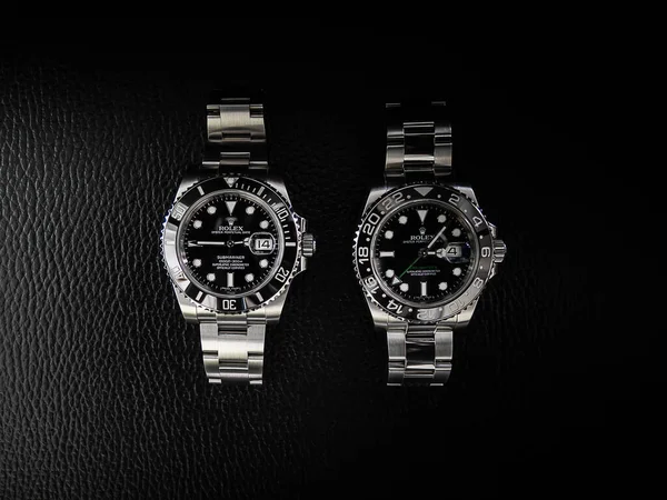 Bangkok Thailand 2018年10月15日 Rolex Submariner和Gmt Master 2手表配备了黑色陶瓷贝泽尔 — 图库照片