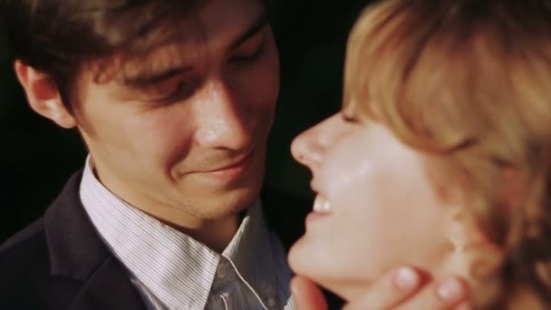 Groom Gently Touched to Bride Face at Sunset — Stock Video