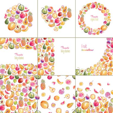 Elle çizilmiş meyveler ile şablonların toplanması