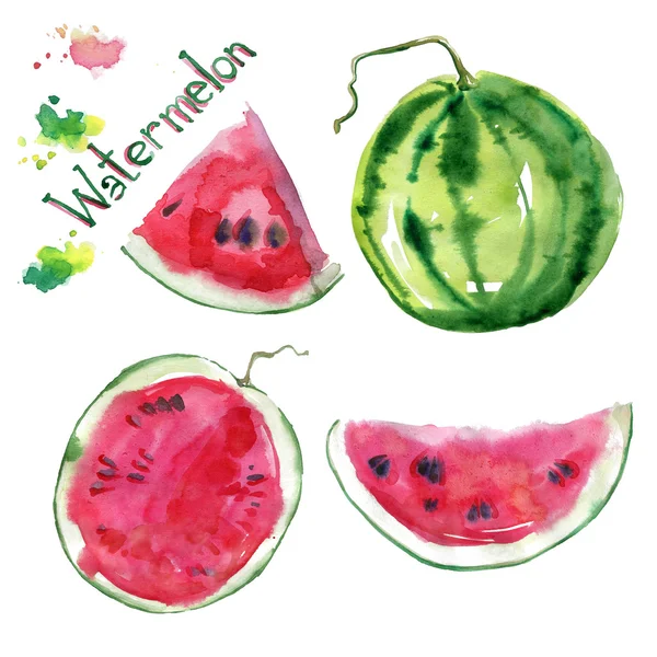 Kézzel rajzolt akvarell görögdinnye — Stock Fotó