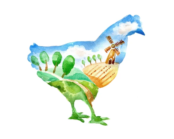 Akvarell silhuetten av en kyckling — Stockfoto