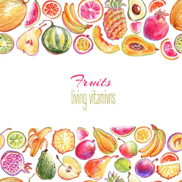 Elle çizilmiş parlak şık meyve ile desen — Stok fotoğraf