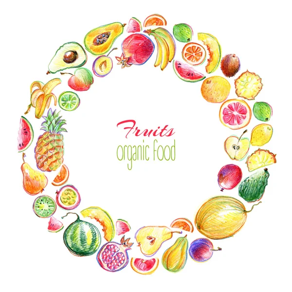 Marco redondo con frutas dibujadas a mano — Foto de Stock