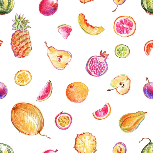 Patrón con frutas dibujadas a mano —  Fotos de Stock