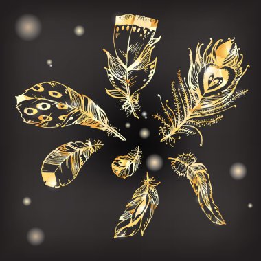 Kuş tüyleri ile elle çizilmiş toplama 