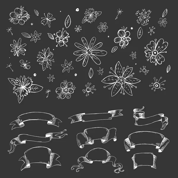 Vintage main dessiné fleurs — Image vectorielle