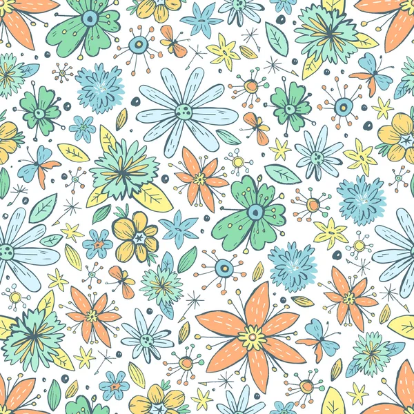 Motif avec des fleurs de gribouillage dessinées à la main vintage — Image vectorielle