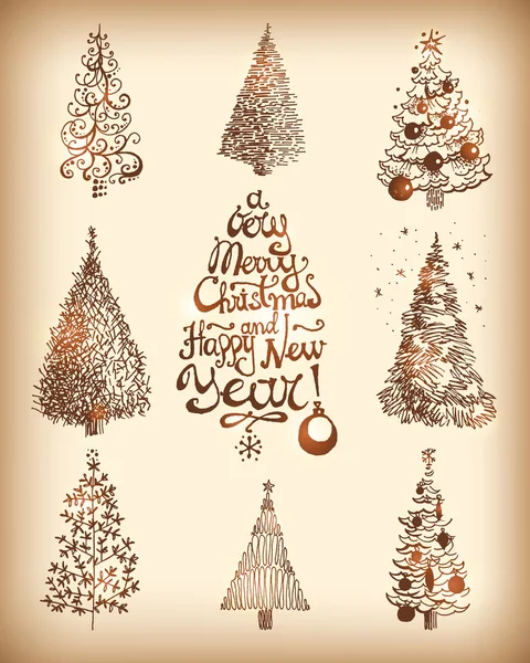 Kolekcja drzew Bożego Narodzenia i nowego roku — Wektor stockowy