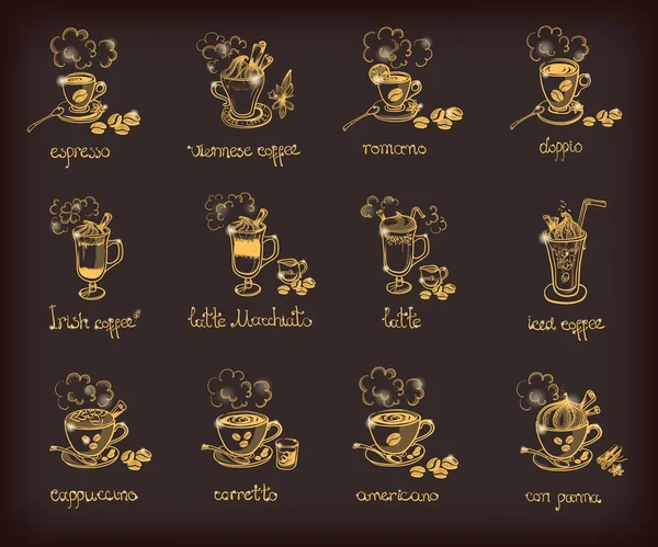 Set de vectores con diferentes tipos de café — Vector de stock