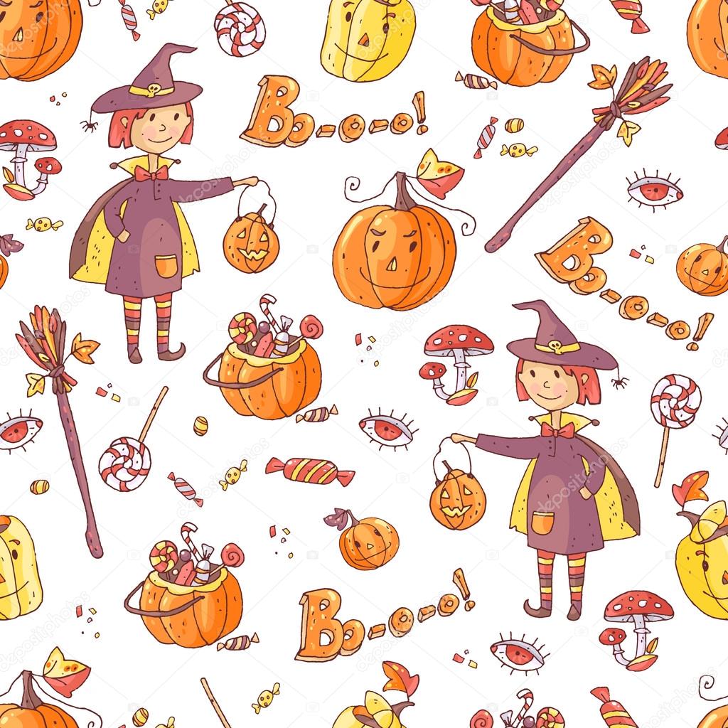 Hand drawn pattern with halloween elements